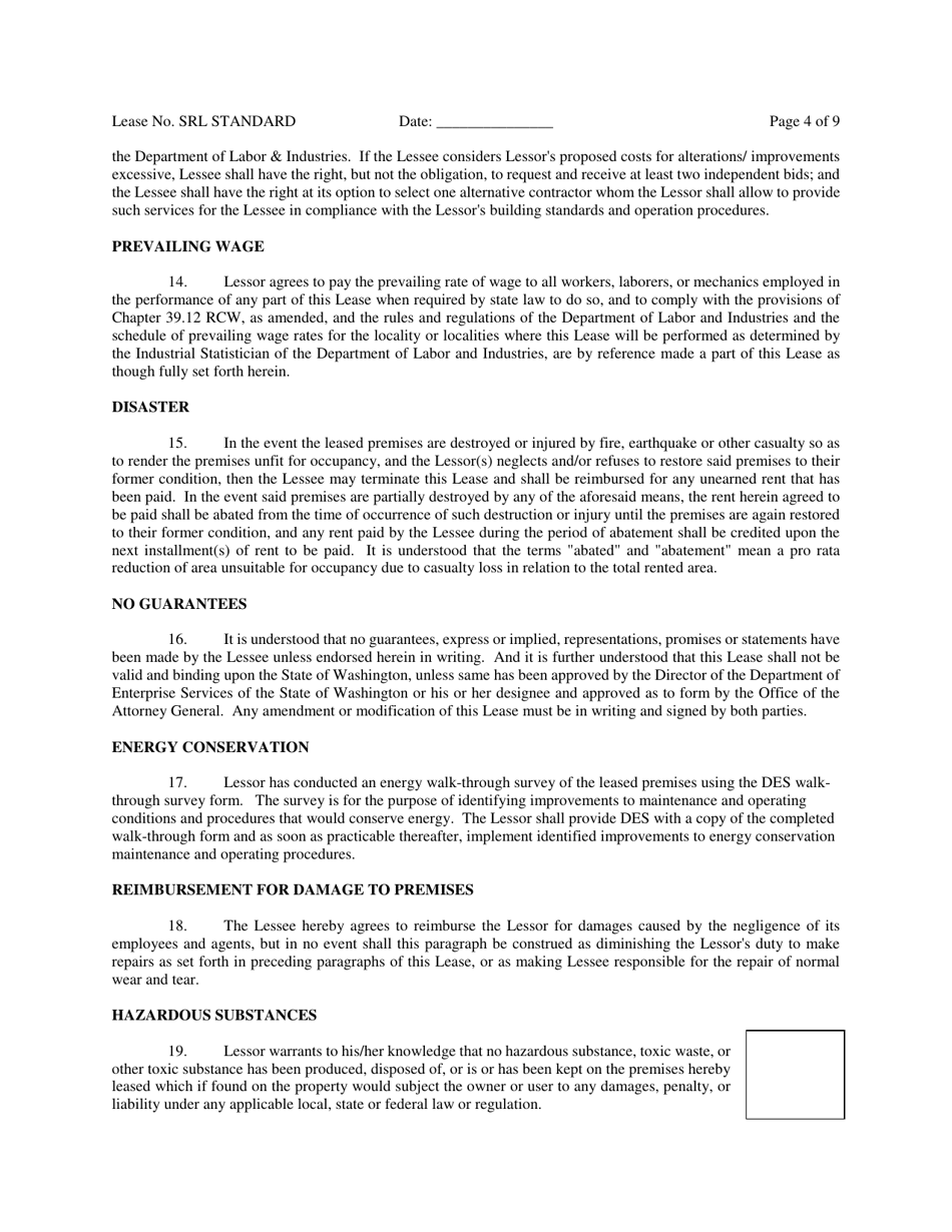 Standard Real Estate Lease Agreement Template - Washington, Page 4