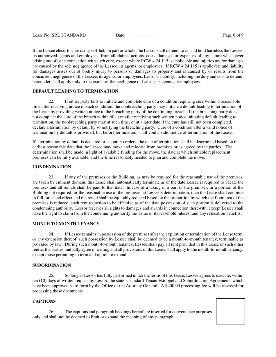 Standard Real Estate Lease Agreement Template - Washington, Page 6