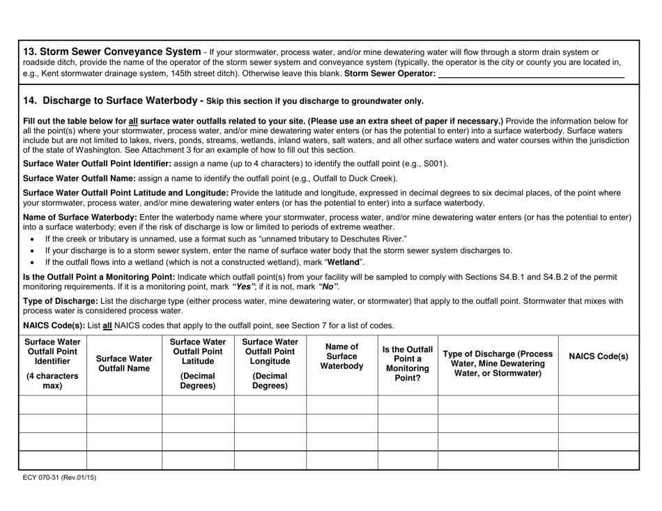 Form ECY070-31 Notice of Intent - Application for Coverage for Non-portable Operations Under the Sand and Gravel General Permit - Washington, Page 4