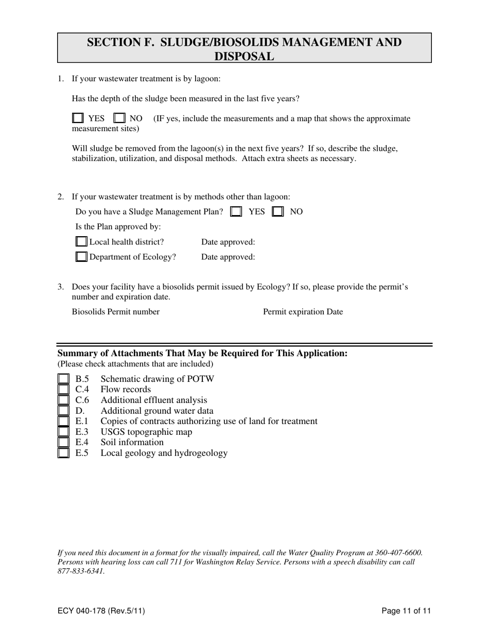 Form ECY040-178 Application for a State Waste Discharge Permit to Discharge Domestic Wastewater to Ground Water by Land Treatment or Application - Washington, Page 11