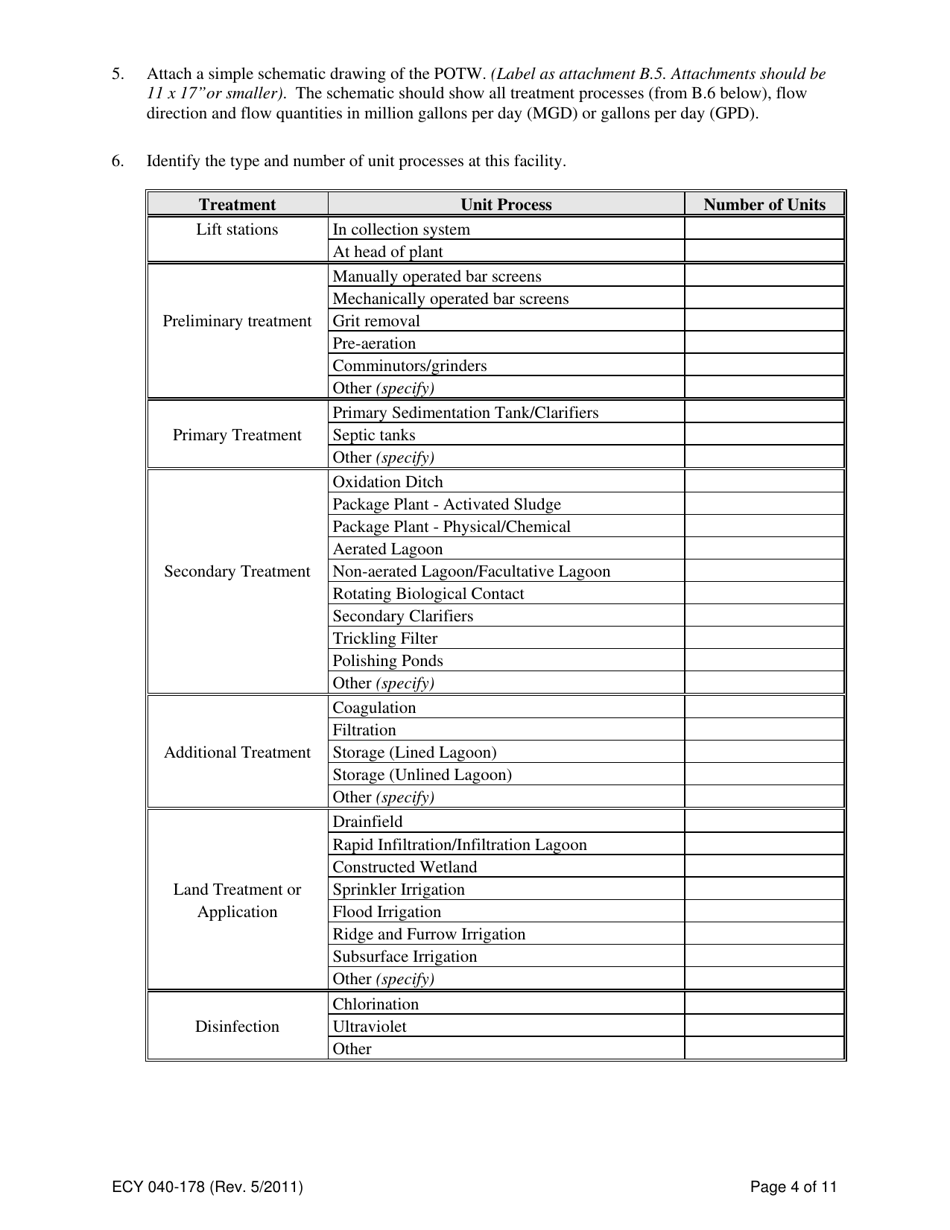 Form ECY040-178 Application for a State Waste Discharge Permit to Discharge Domestic Wastewater to Ground Water by Land Treatment or Application - Washington, Page 4