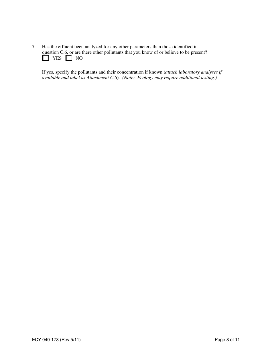 Form ECY040-178 Application for a State Waste Discharge Permit to Discharge Domestic Wastewater to Ground Water by Land Treatment or Application - Washington, Page 8