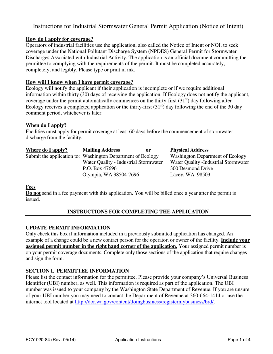 Form ECY020-84 Industrial Stormwater General Permit Application Form (Notice of Intent) - Washington, Page 6