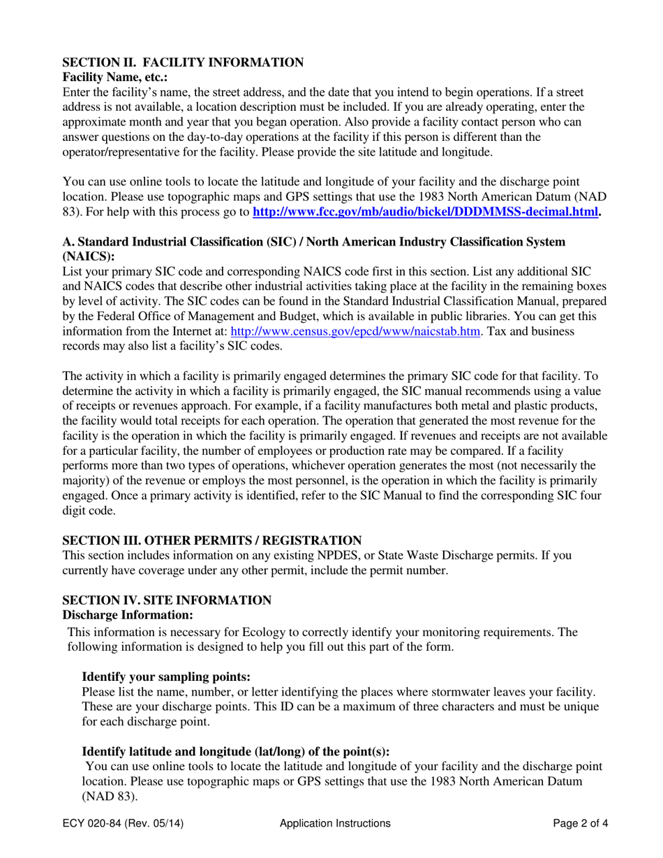 Form ECY020-84 Industrial Stormwater General Permit Application Form (Notice of Intent) - Washington, Page 7