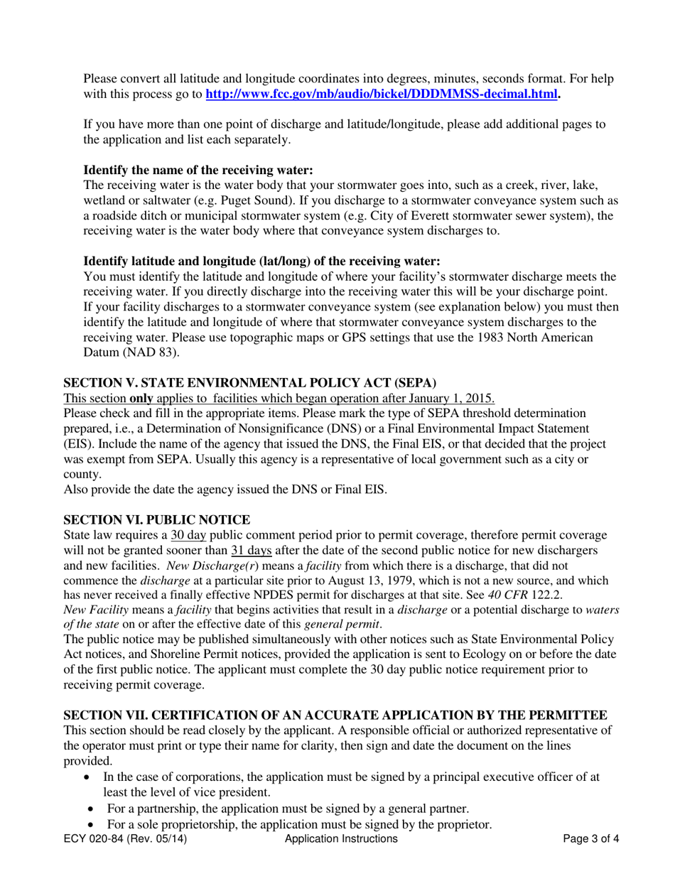 Form ECY020-84 Industrial Stormwater General Permit Application Form (Notice of Intent) - Washington, Page 8