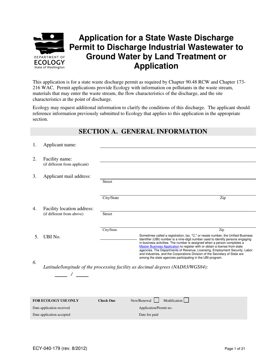 Form ECY040179 Fill Out, Sign Online and Download Printable PDF