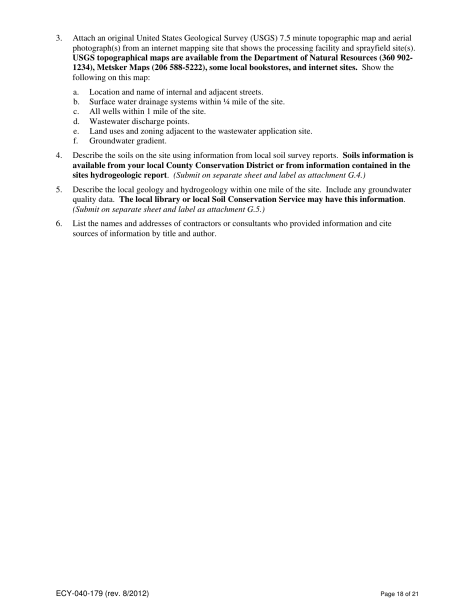 Form ECY040-179 Application for a State Waste Discharge Permit to Discharge Industrial Wastewater to Ground Water by Land Treatment or Application - Washington, Page 18