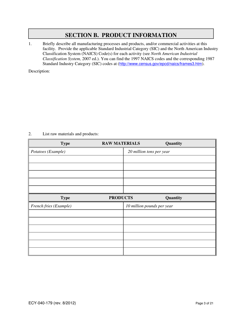 Form ECY040-179 Application for a State Waste Discharge Permit to Discharge Industrial Wastewater to Ground Water by Land Treatment or Application - Washington, Page 3