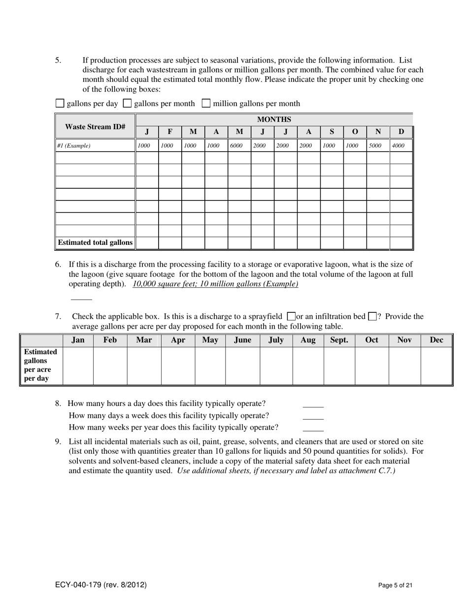 Form ECY040-179 Application for a State Waste Discharge Permit to Discharge Industrial Wastewater to Ground Water by Land Treatment or Application - Washington, Page 5