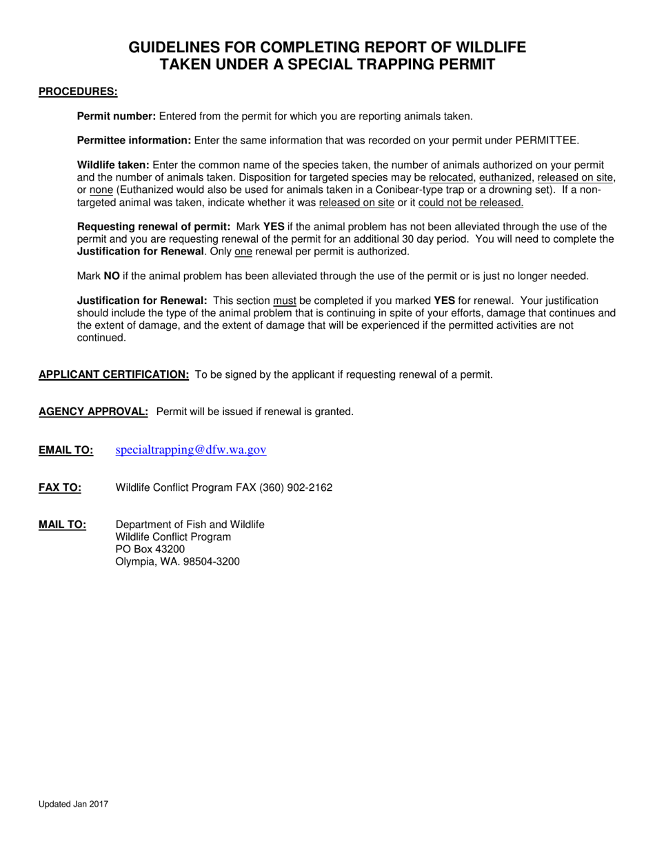 Report of Wildlife Taken Under Special Trapping Permit - Washington, Page 2