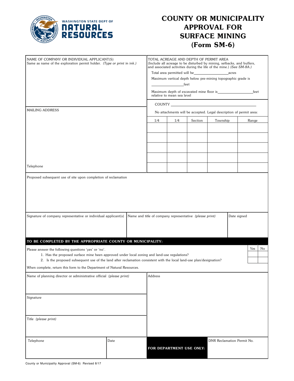 Form SM-6 County or Municipality Approval for Surface Mining - Washington, Page 1