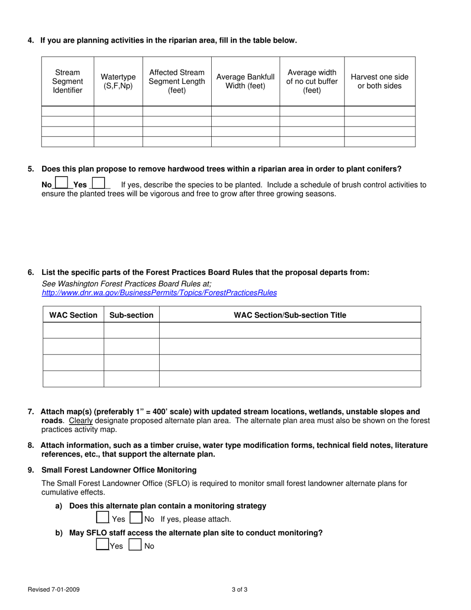 Forest Practices Application / Notification Alternate Plan Form - Washington, Page 3
