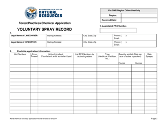 Document preview: Forest Practices Chemical Application Voluntary Spray Record - Washington