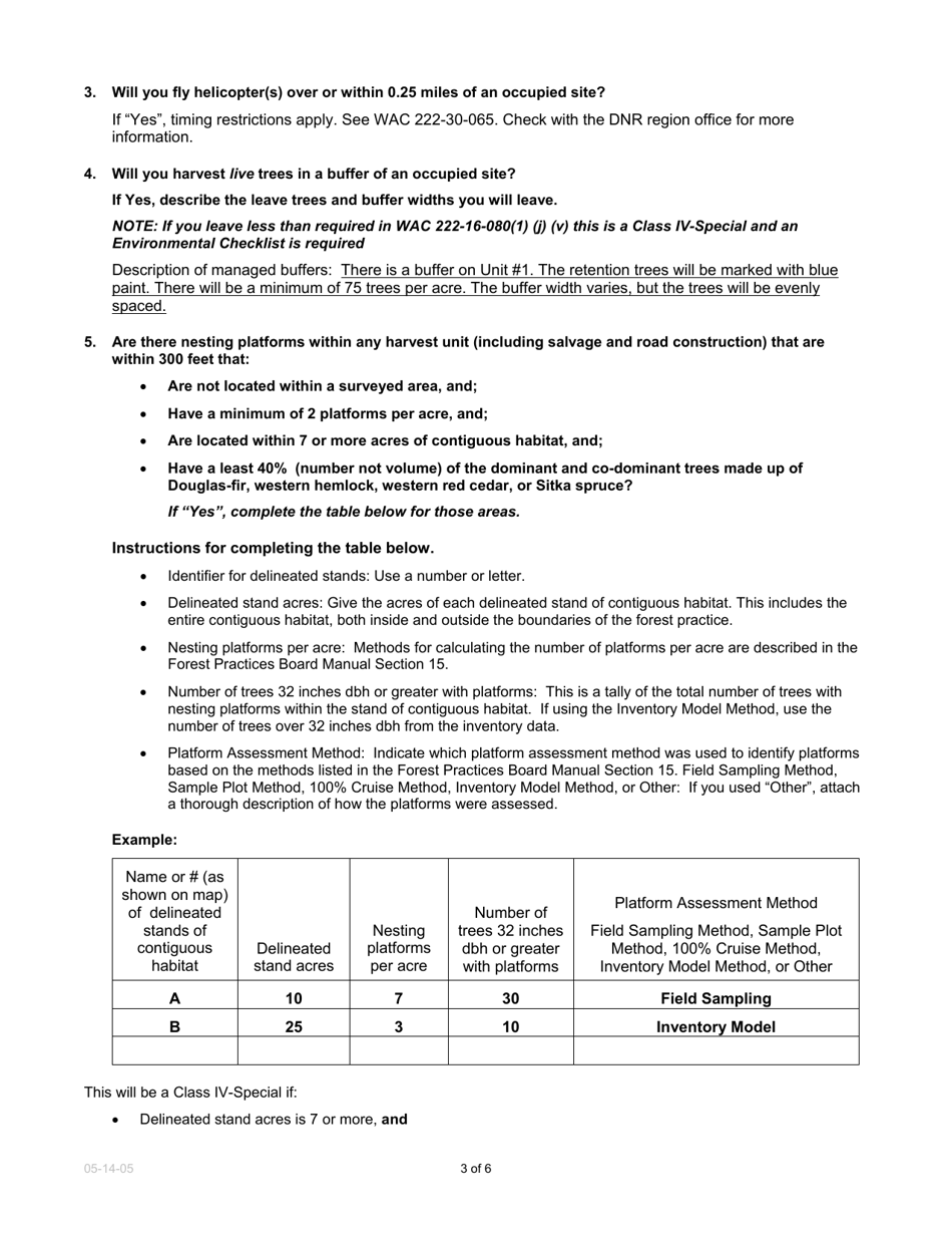 Instructions for Marbled Murrelet Form Western Washington Forest Practices Application / Notification - Washington, Page 3