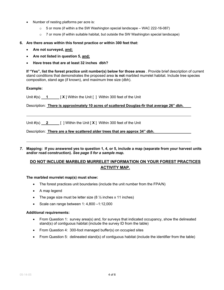 Instructions for Marbled Murrelet Form Western Washington Forest Practices Application / Notification - Washington, Page 4
