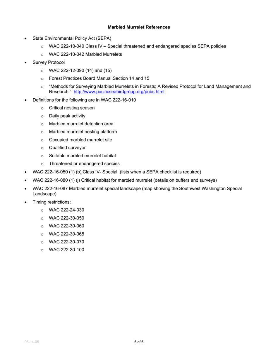 Instructions for Marbled Murrelet Form Western Washington Forest Practices Application / Notification - Washington, Page 6