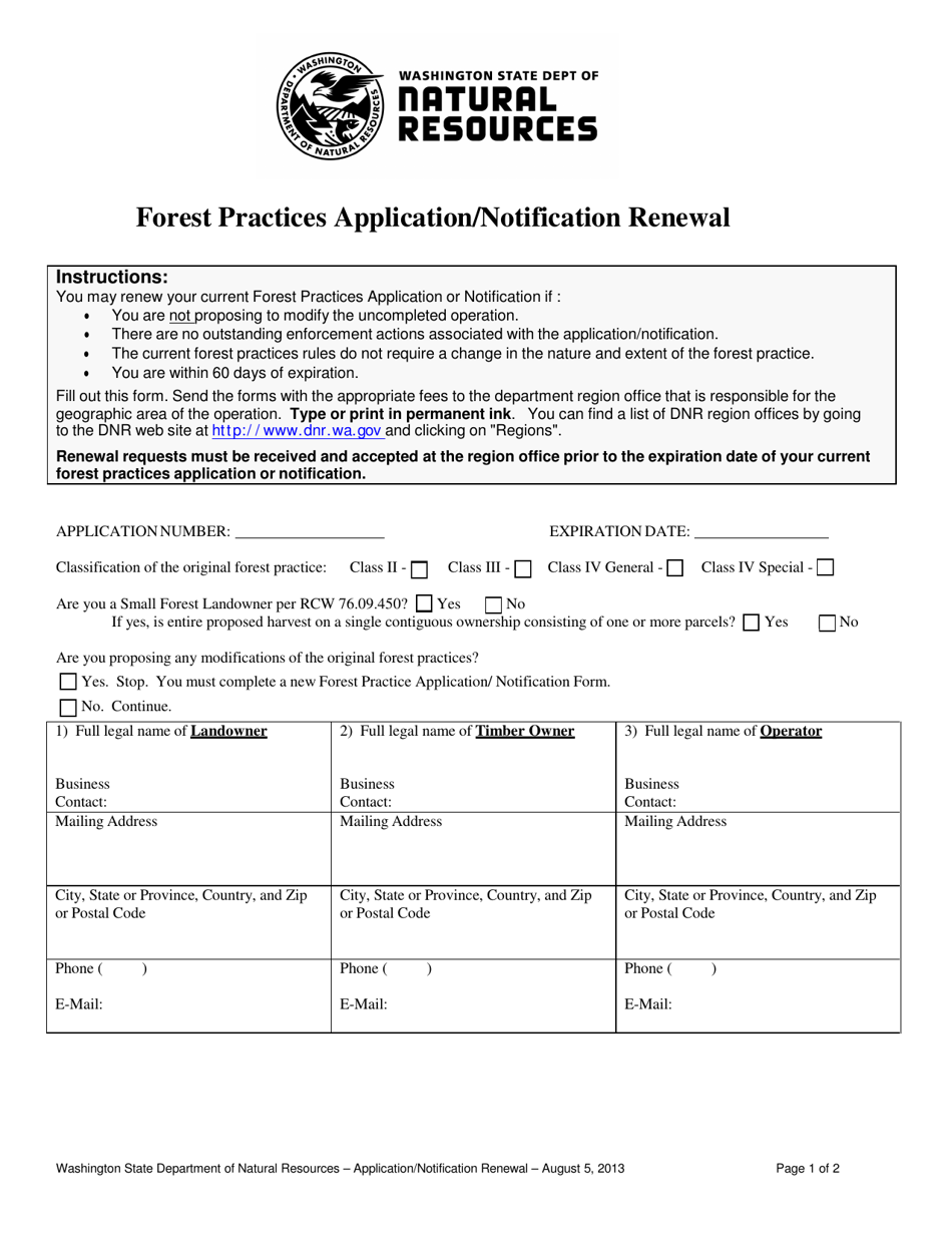 Forest Practices Application / Notification Renewal - Washington, Page 1