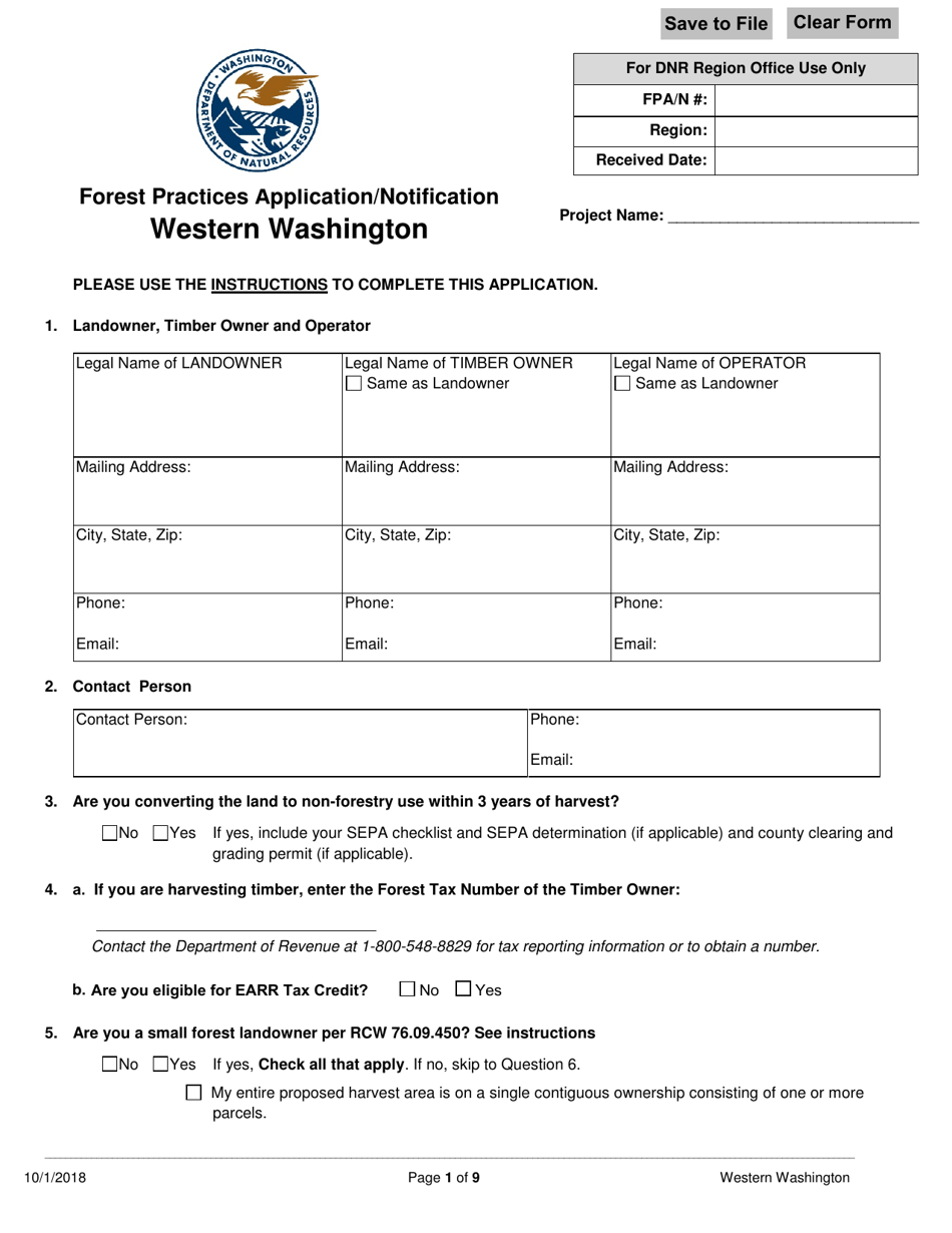 Forest Practices Application / Notification - Western Washington - Washington, Page 1