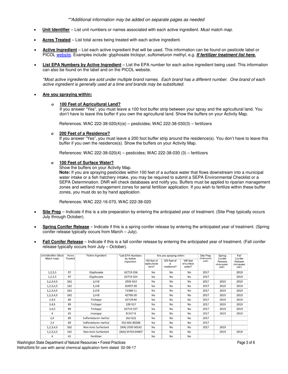 Instructions for Aerial Chemical Forest Practices Application - Washington, Page 3