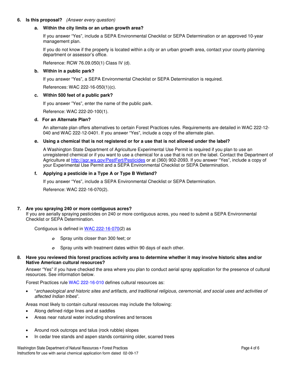 Instructions for Aerial Chemical Forest Practices Application - Washington, Page 4