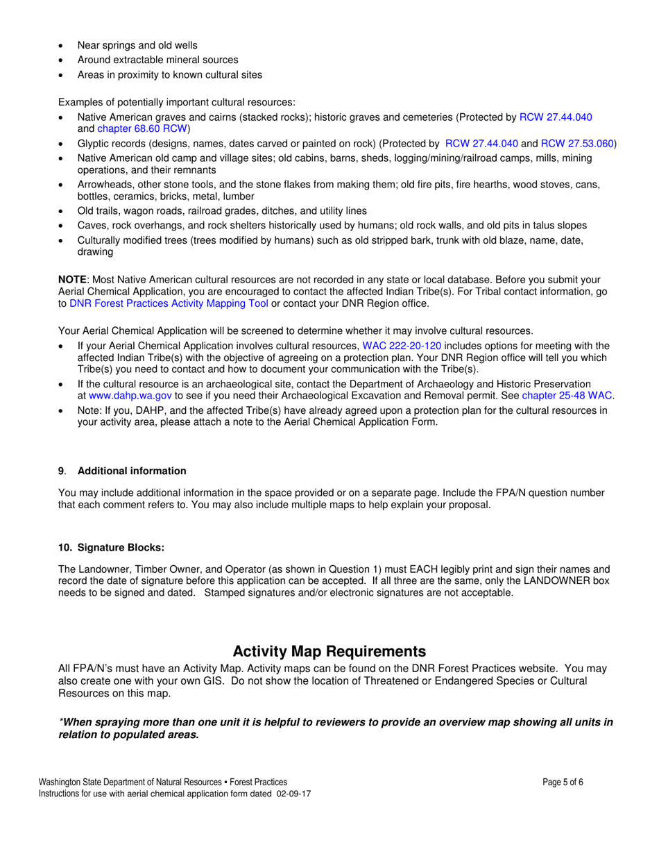 Instructions for Aerial Chemical Forest Practices Application - Washington, Page 5