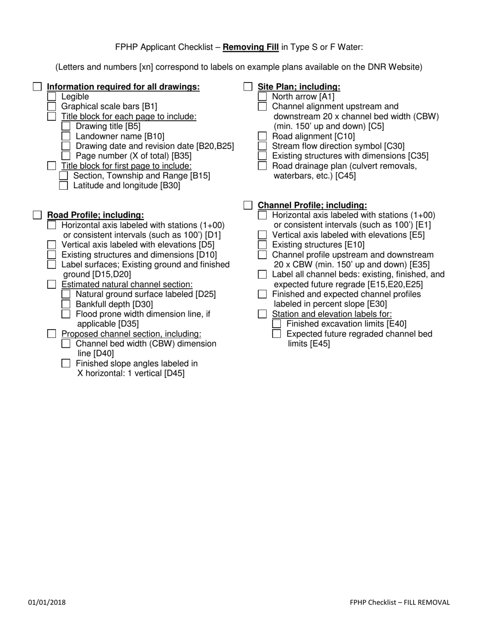 Fphp Applicant Checklist  Removing Fill in Type S or F Water - Washington, Page 1