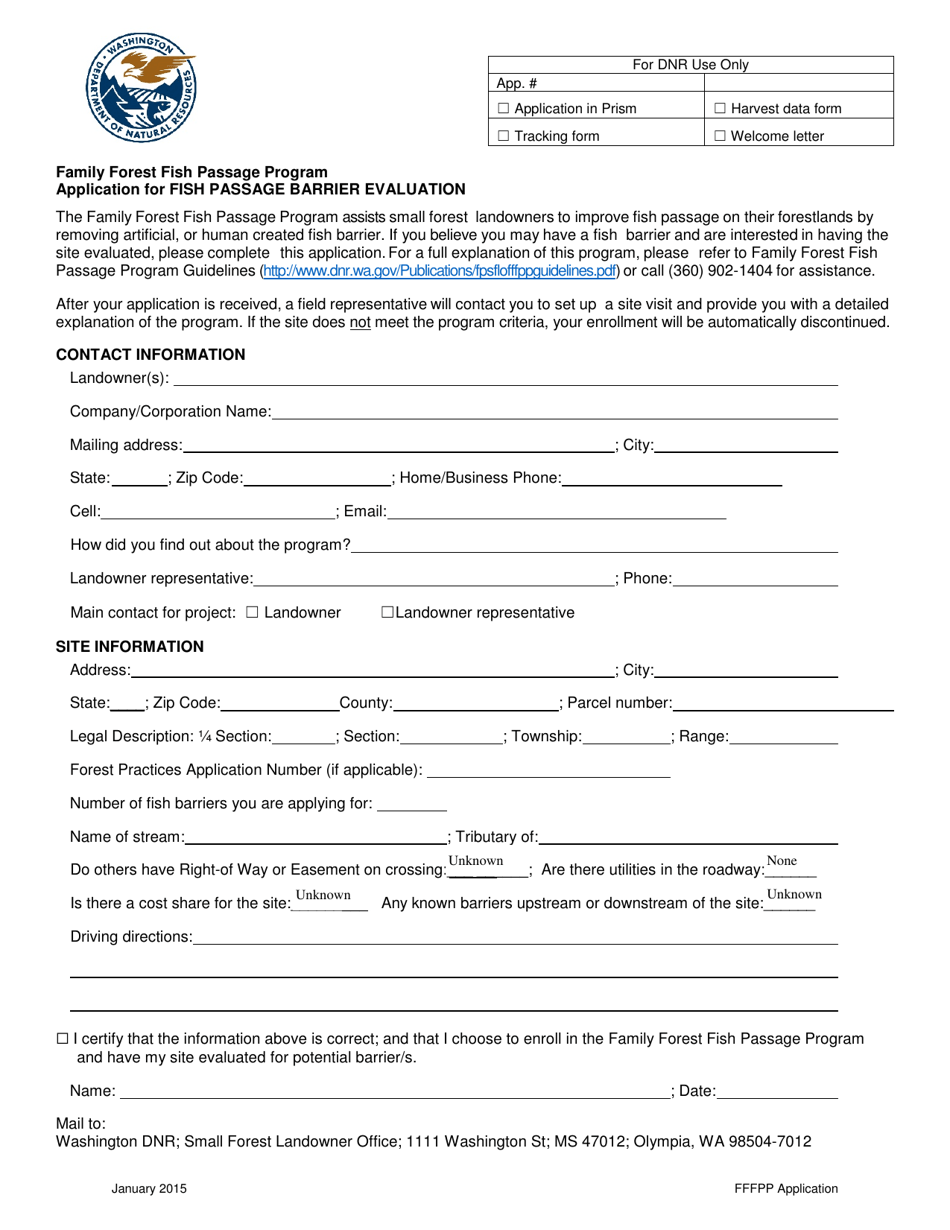 Washington Family Forest Fish Passage Program Application for Fish ...