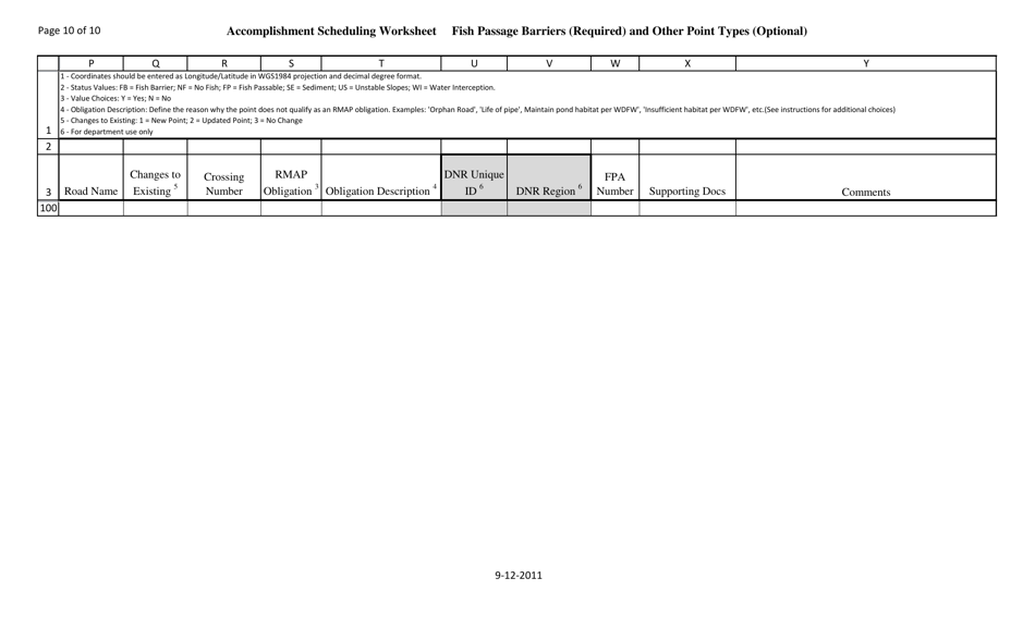 Accomplishment Scheduling Worksheet - Washington, Page 10