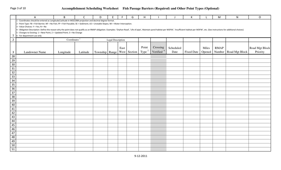 Accomplishment Scheduling Worksheet - Washington, Page 3