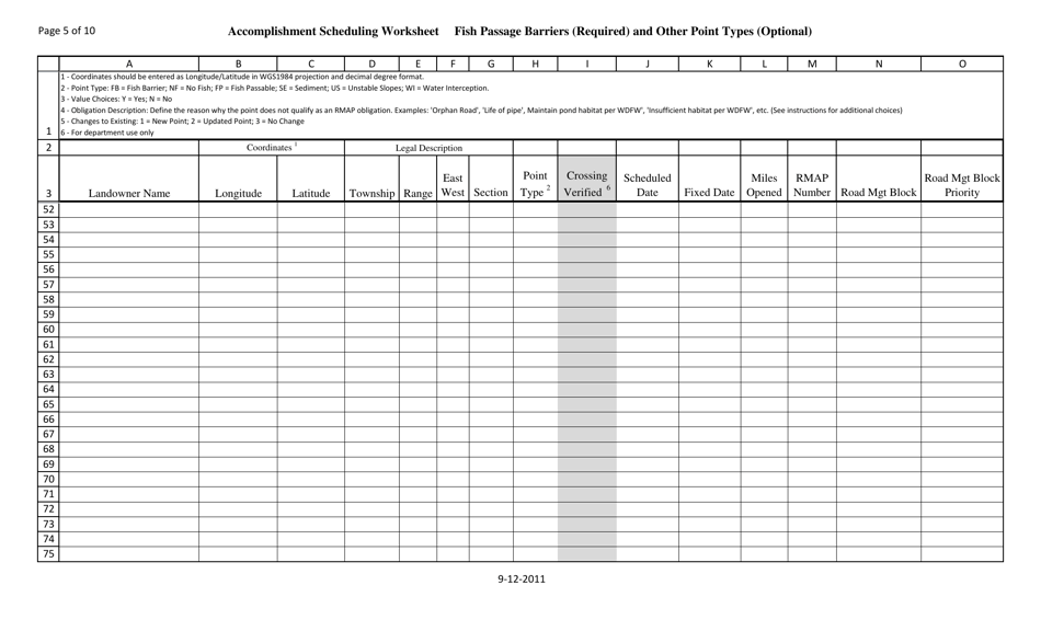 Accomplishment Scheduling Worksheet - Washington, Page 5