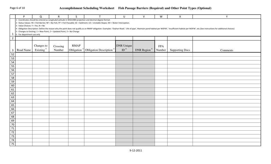 Accomplishment Scheduling Worksheet - Washington, Page 6
