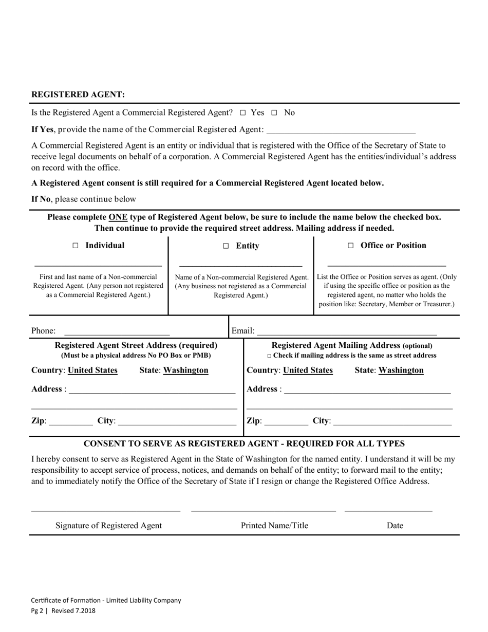 Certificate of Formation - Limited Liability Company - Washington, Page 2