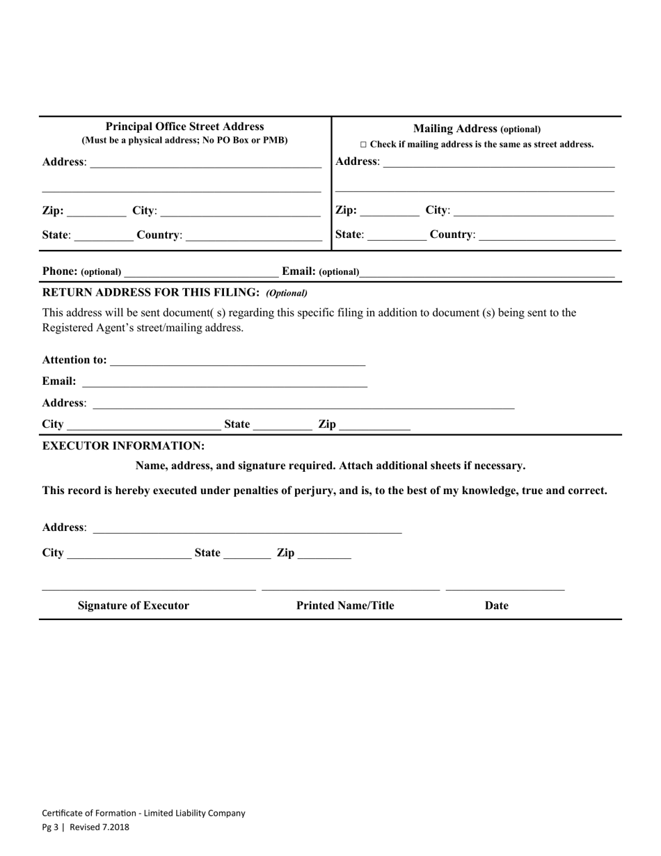 Certificate of Formation - Limited Liability Company - Washington, Page 3