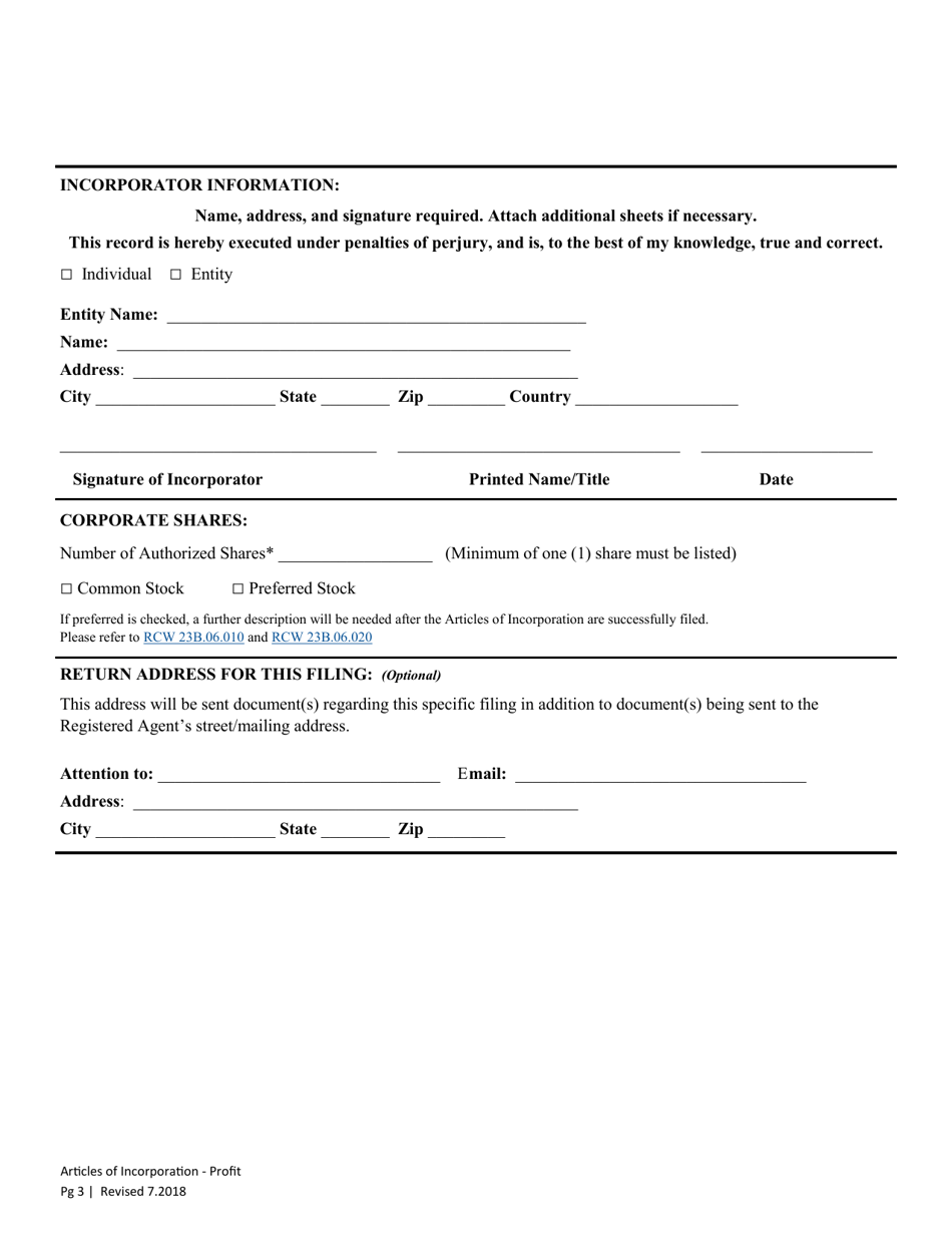 Articles of Incorporation - Washington Profit Corporation - Washington, Page 3