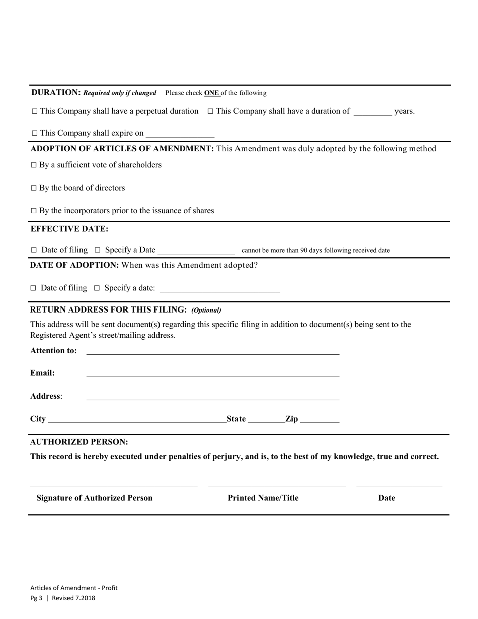 Articles of Amendment - Profit Corporation - Washington, Page 3