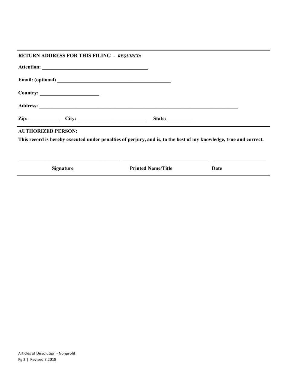 Articles of Dissolution - Washington Nonprofit Corporation - Washington, Page 2