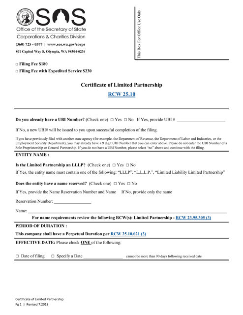 Certificate of Limited Partnership - Washington Download Pdf