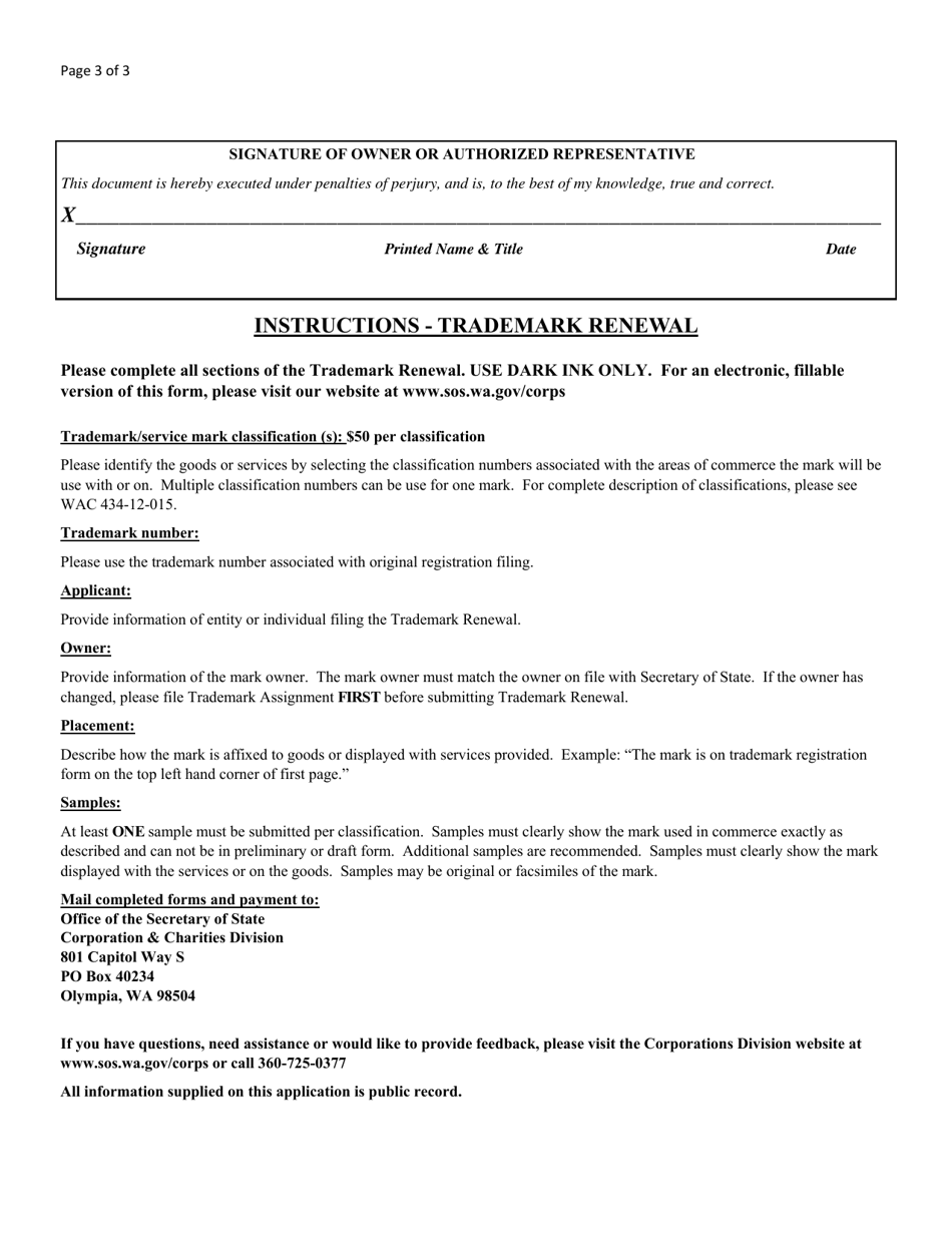 Trademark Renewal - Washington, Page 3