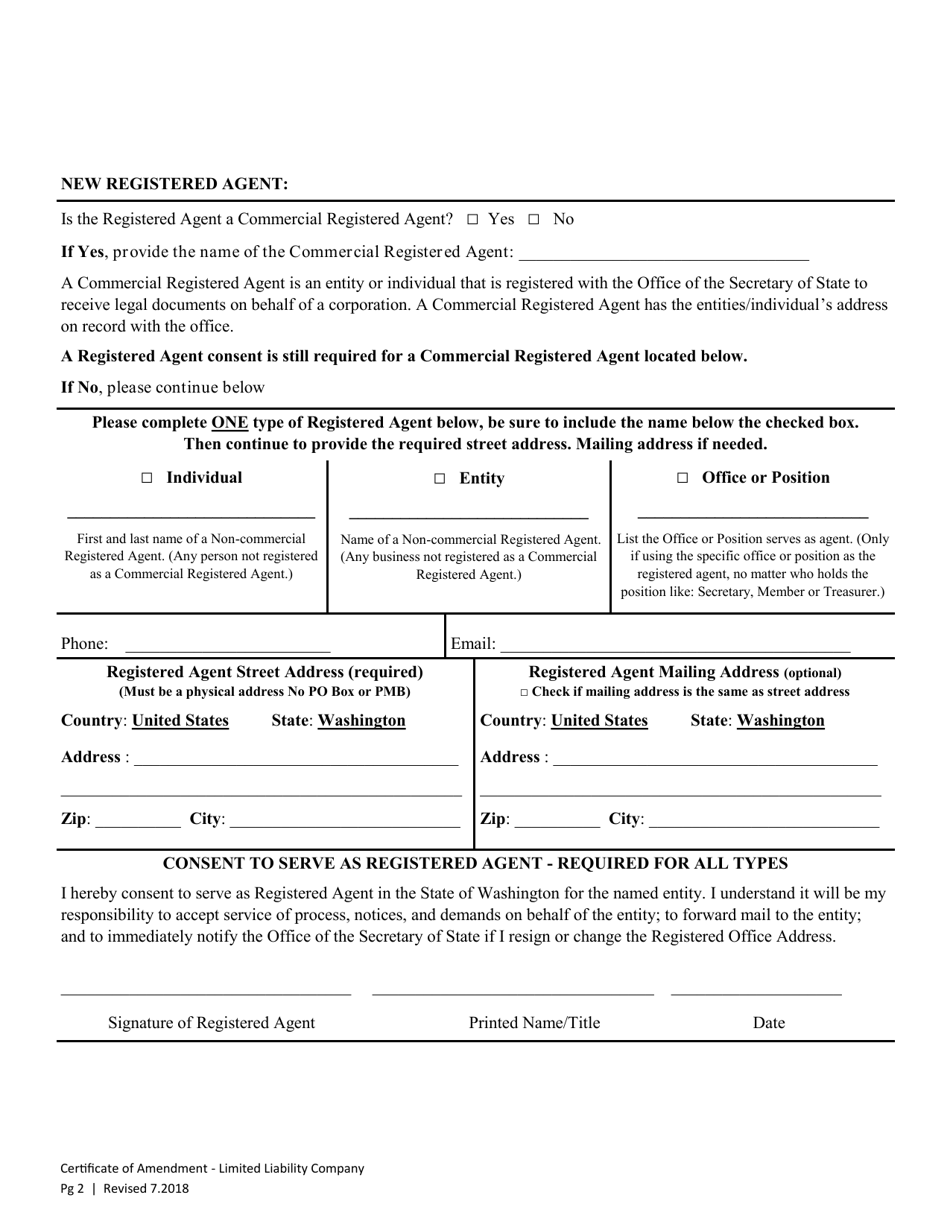 Amended Certificate of Formation - Limited Liability Company - Washington, Page 2
