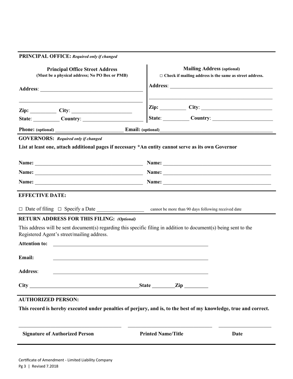 Amended Certificate of Formation - Limited Liability Company - Washington, Page 3