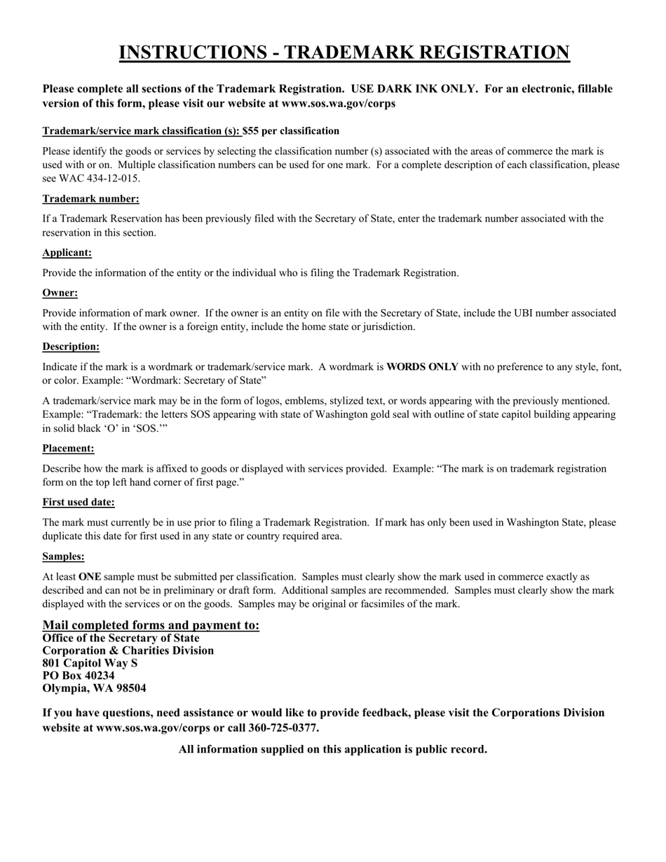 Trademark Registration Form - Washington, Page 4