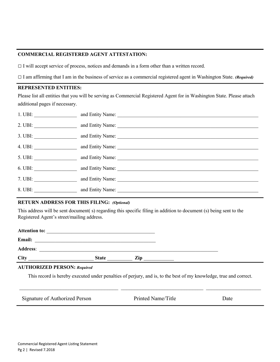 Commercial Registered Agent Listing Statement - Washington, Page 2