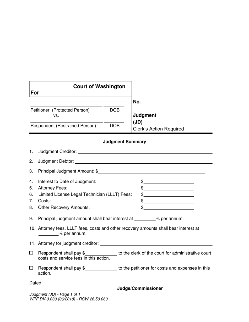 Form WPF DV-3.030 Judgment - Washington, Page 1