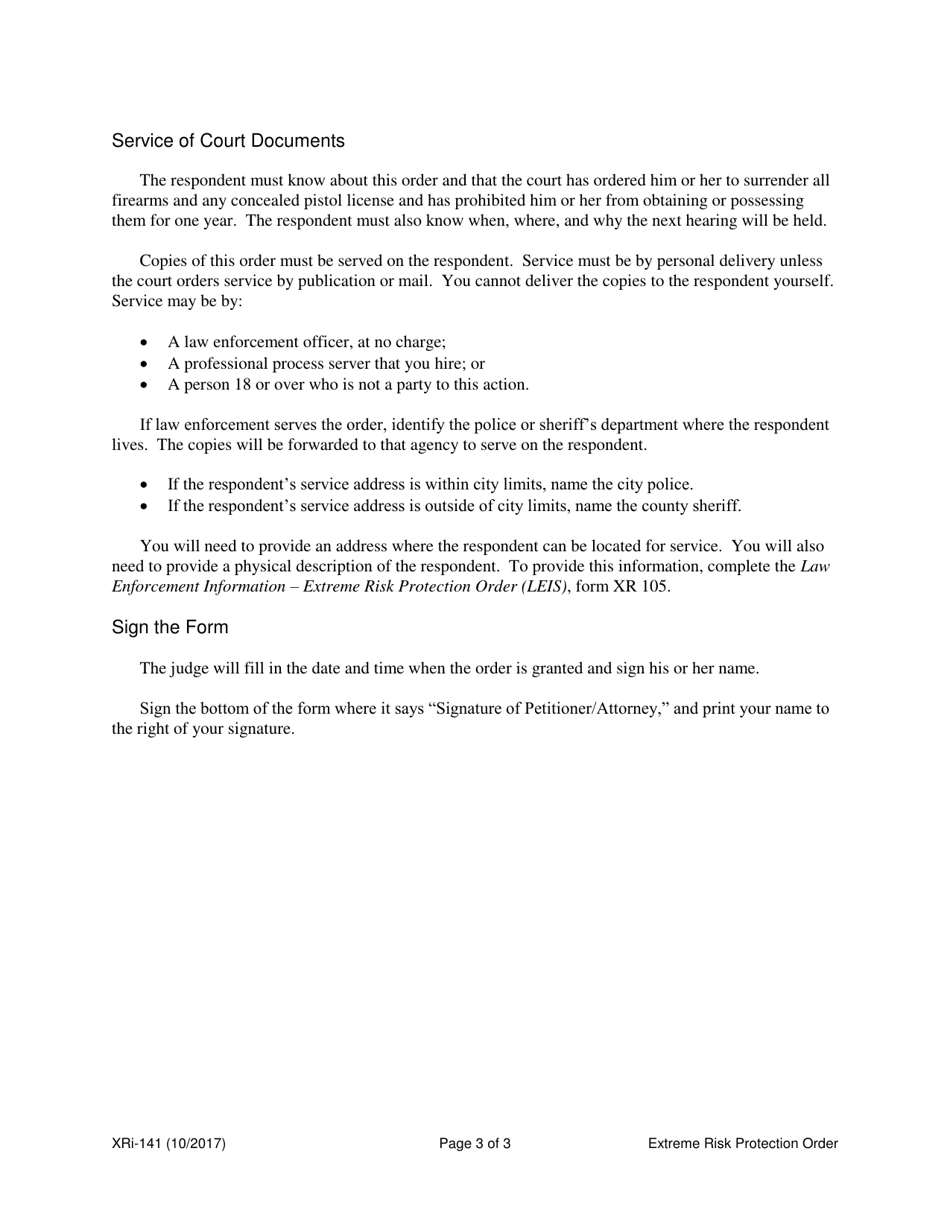 Instructions for Form XR141 Extreme Risk Protection Order - Washington, Page 3