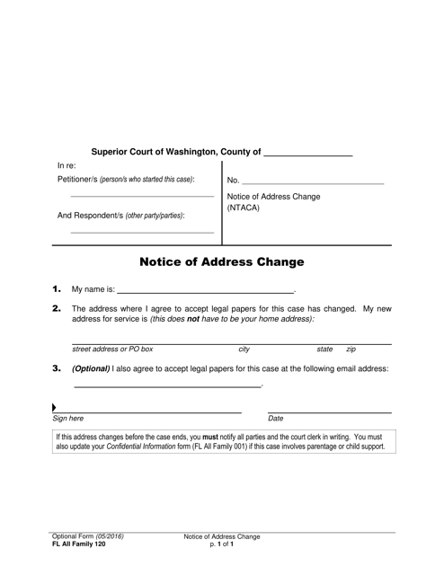 Form FL All Family120 Notice of Address Change - Washington