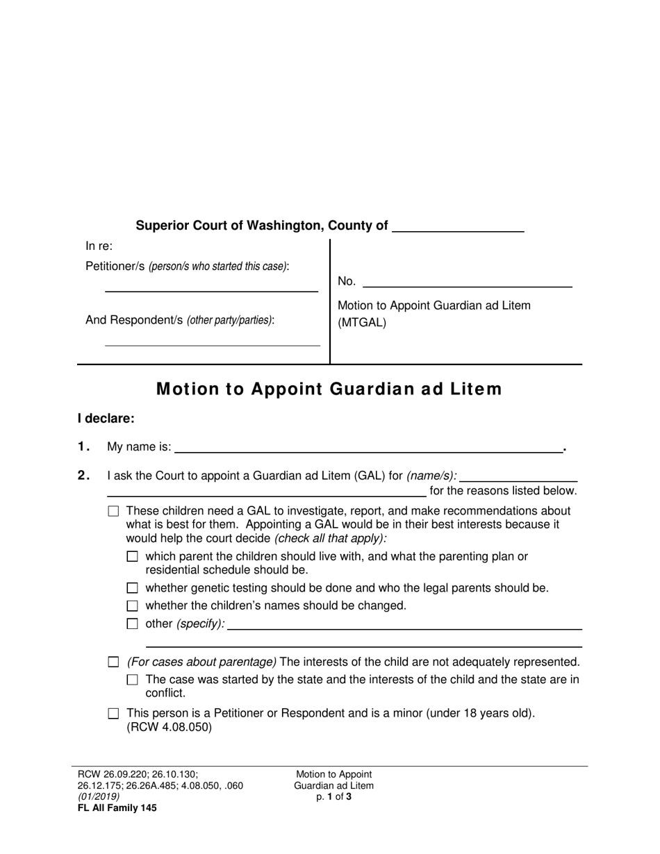 Form FL All Family145 Motion to Appoint Guardian Ad Litem - Washington, Page 1