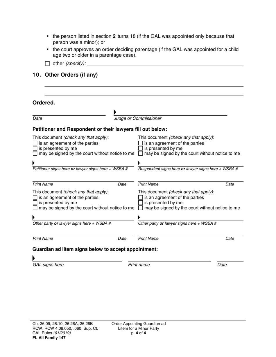 Form FL All Family147 Order Appointing Guardian Ad Litem for a Minor Party - Washington, Page 4