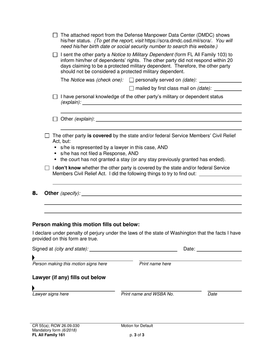 Form FL All Family161 Motion for Default - Washington, Page 3