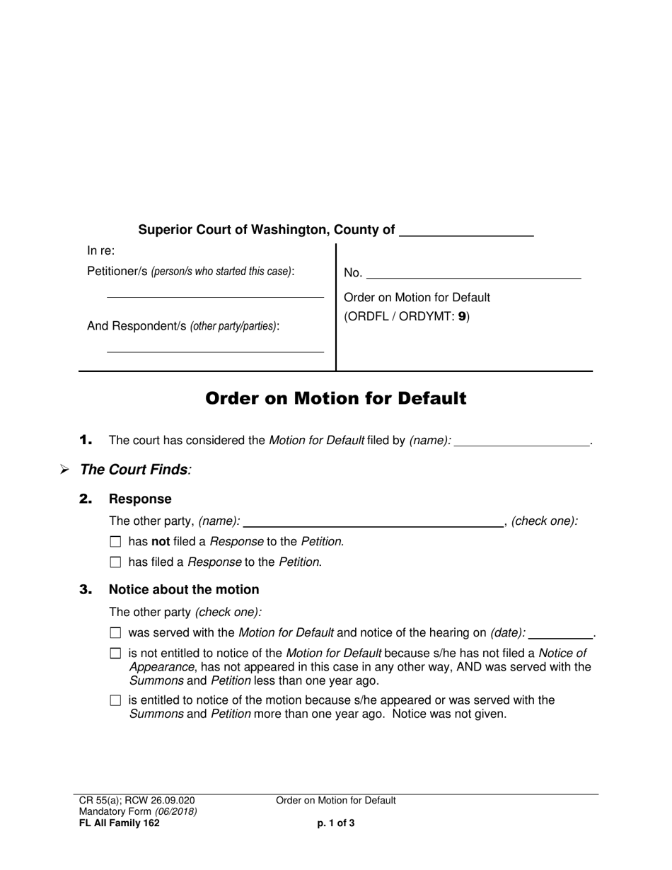 Form FL All Family162 Order on Motion for Default - Washington, Page 1