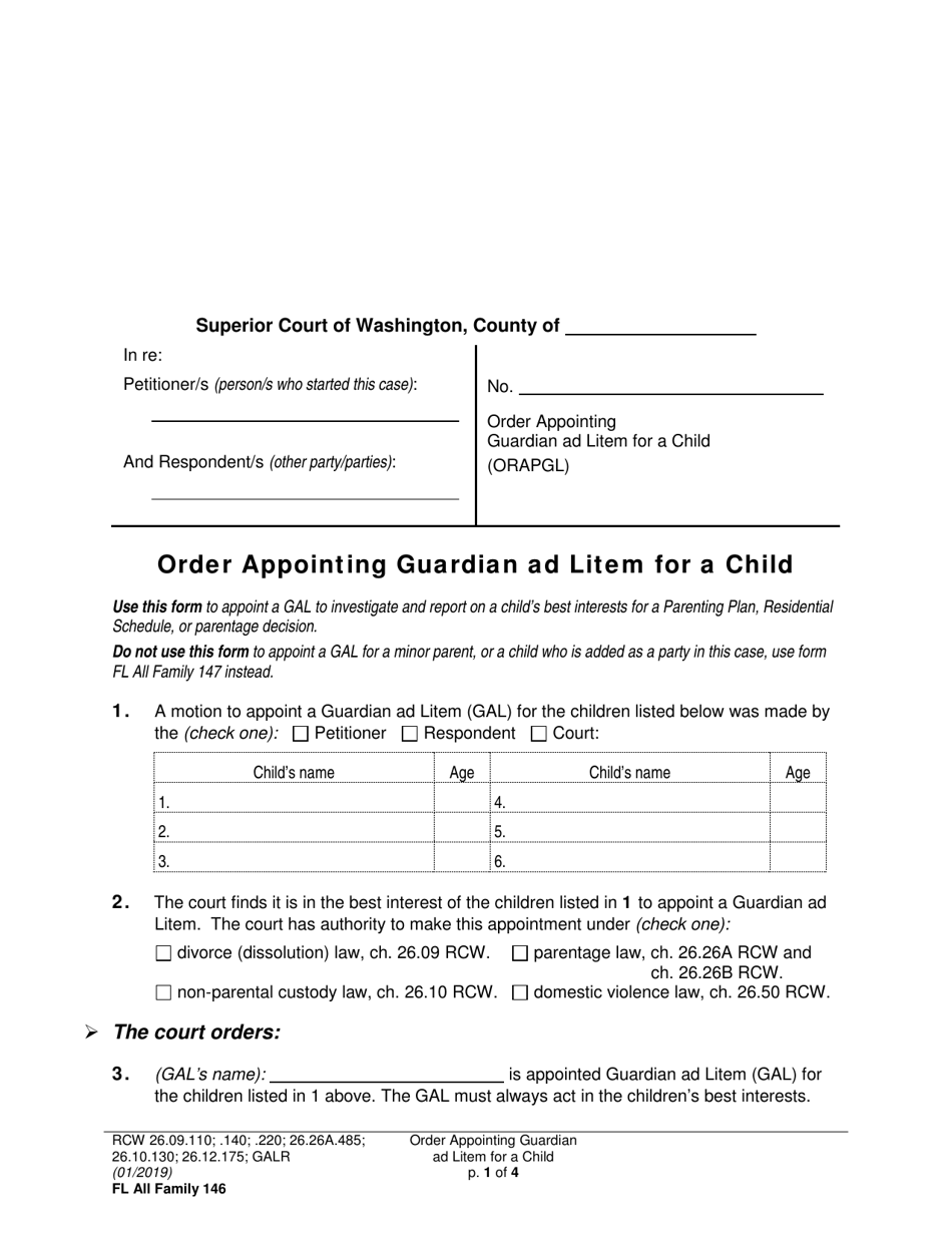 Form FL All Family146 Order Appointing Guardian Ad Litem for a Child - Washington, Page 1